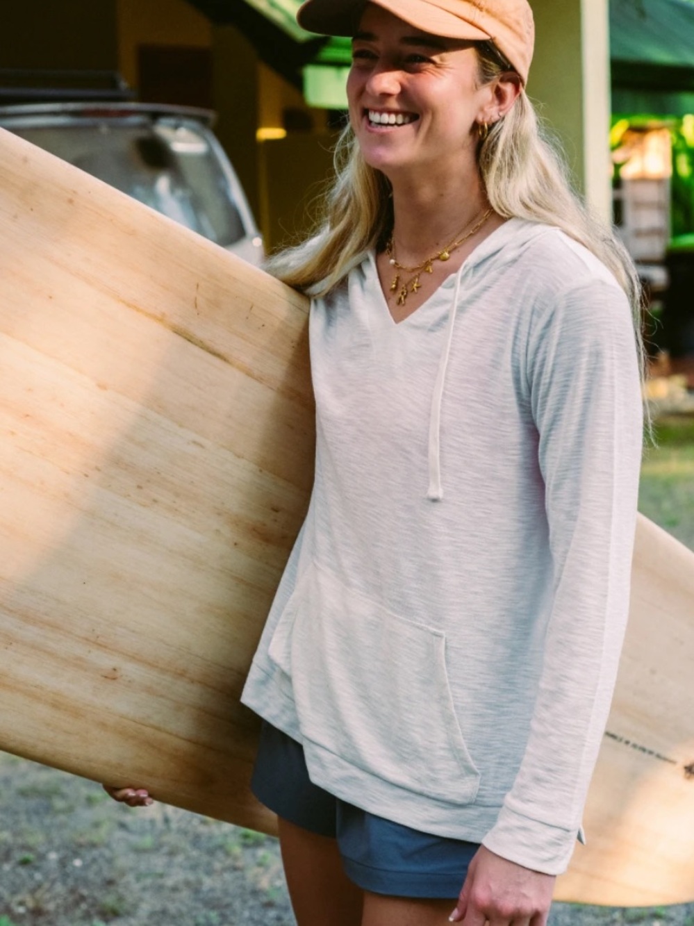 Free Fly Apparel Women’s Bamboo Slub Hoodie in Sea Salt White Size Large